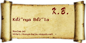 Kónya Béla névjegykártya
