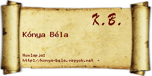 Kónya Béla névjegykártya